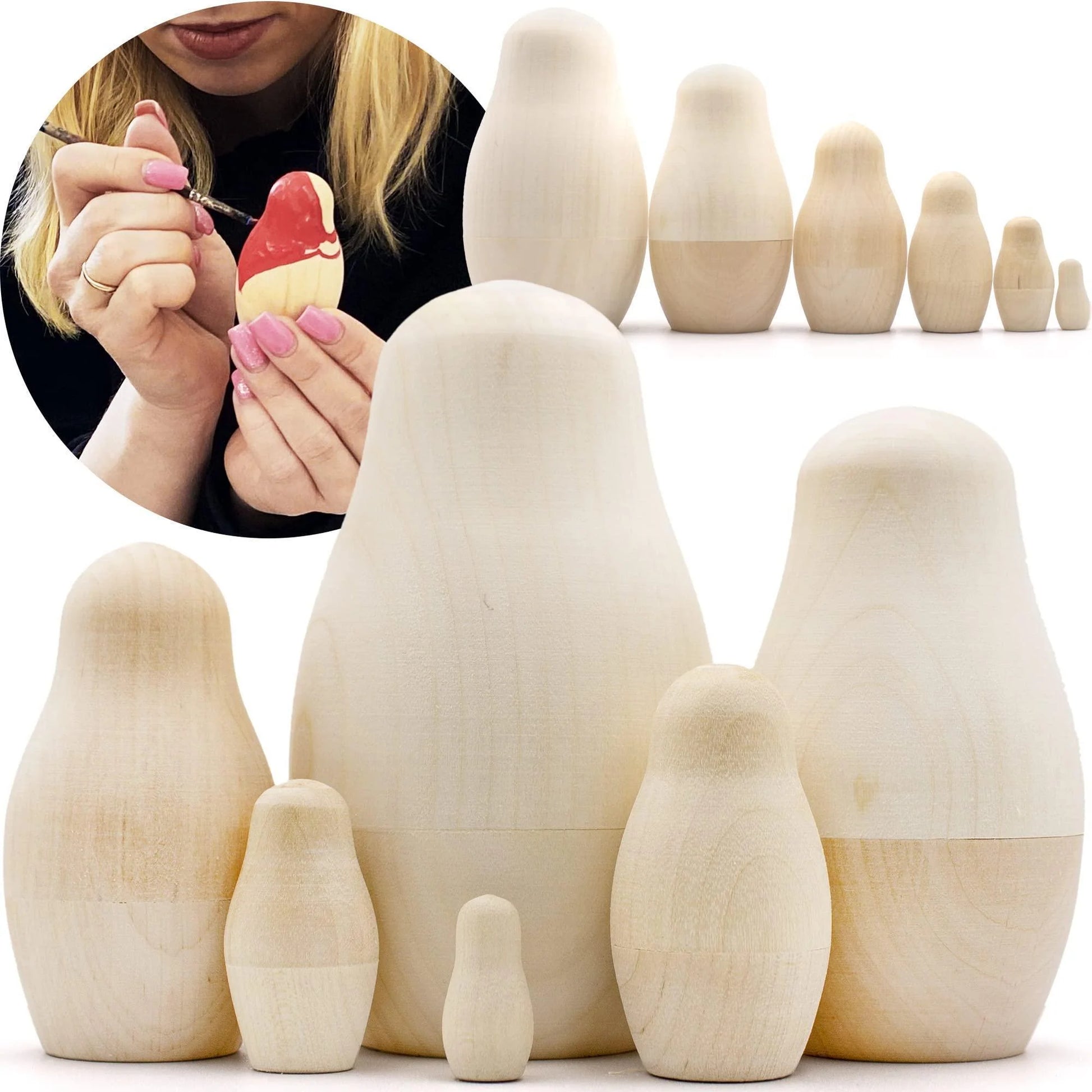 Blank Nesting Dolls Set 6 Pcs Unpainted Russian Nesting Dolls Matryoshka DIY