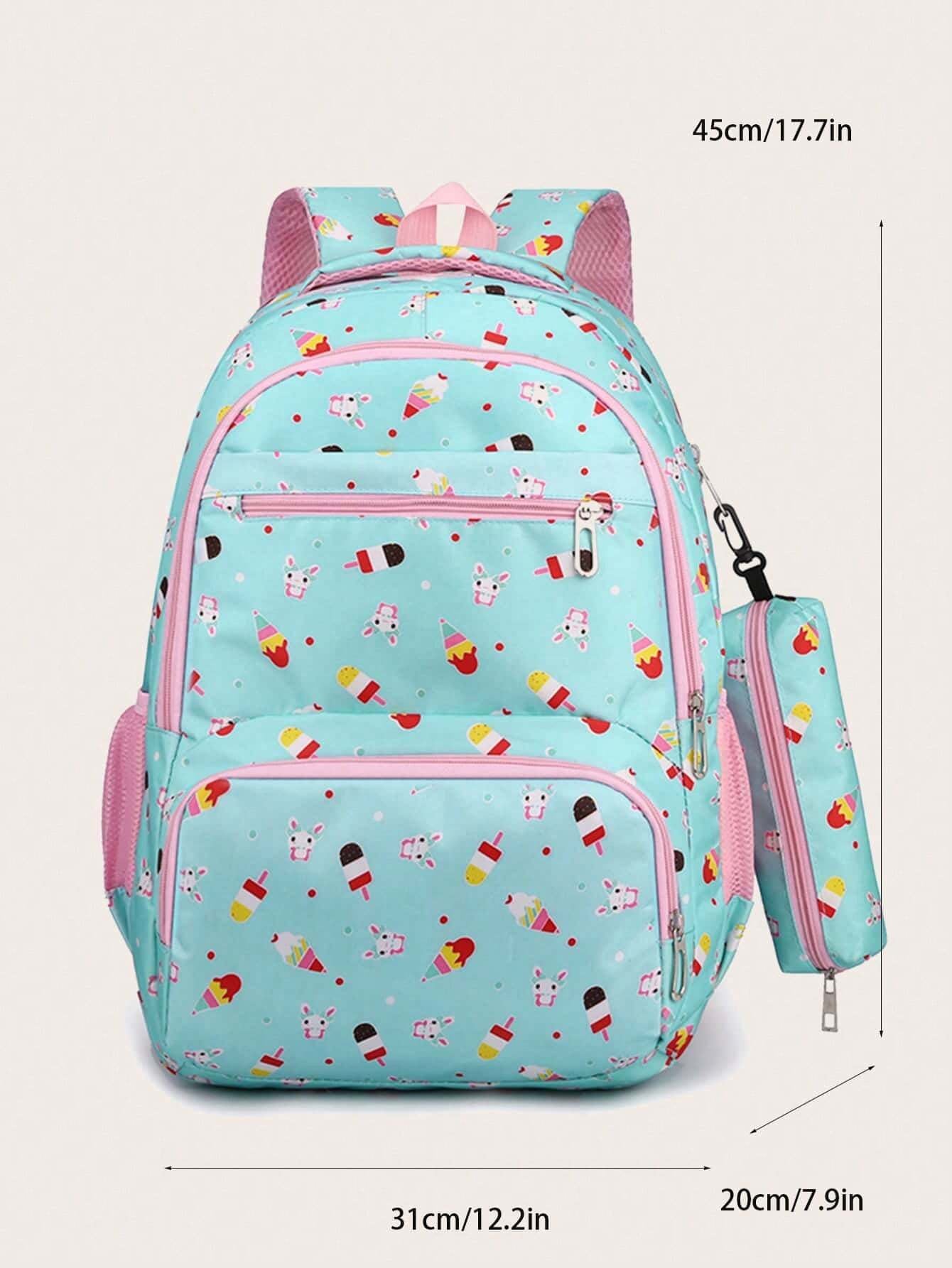 3Pcs Ice Cream Pattern Fashionable Backpack with Shoulder Bag and Coin Purse