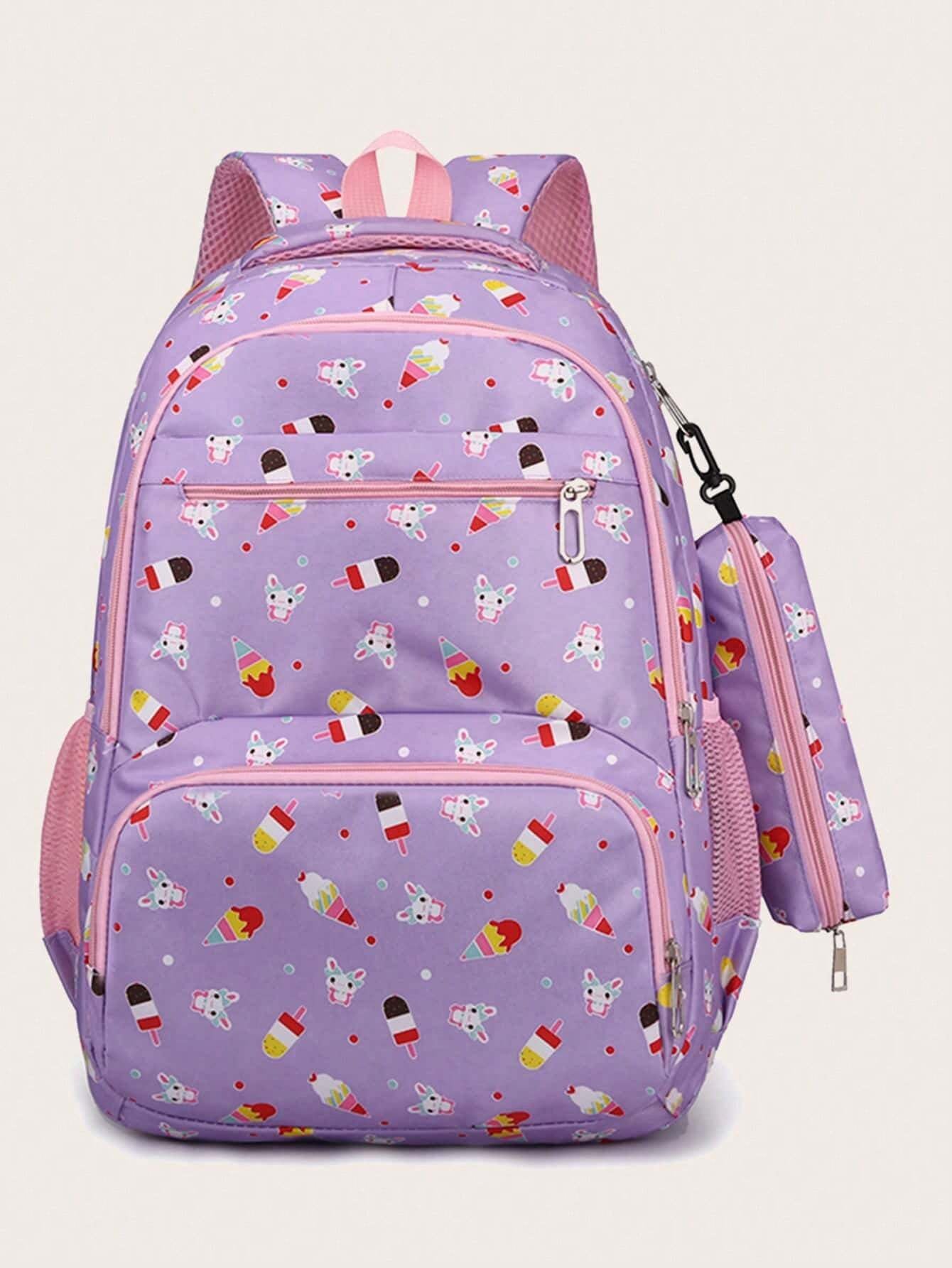 3Pcs Ice Cream Pattern Fashionable Backpack with Shoulder Bag and Coin Purse