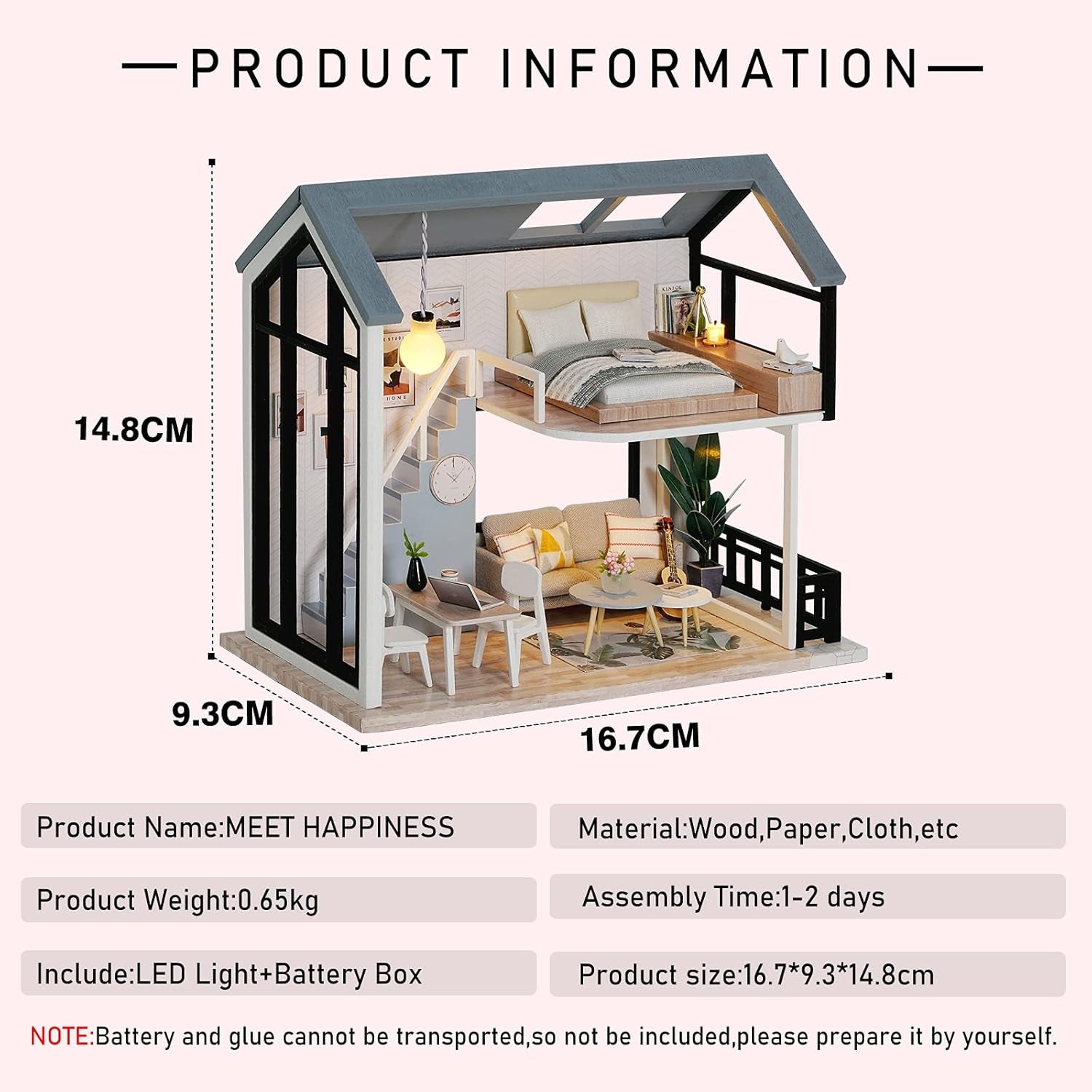 DIY Doll Room Miniature Furniture Wooden House Kit - Wooden Dolls House Kit with Dust Cover and Accessories - QL Nordic Apartment Dollhouse (Meet Happiness) - Idea Suitable Room (QL002)