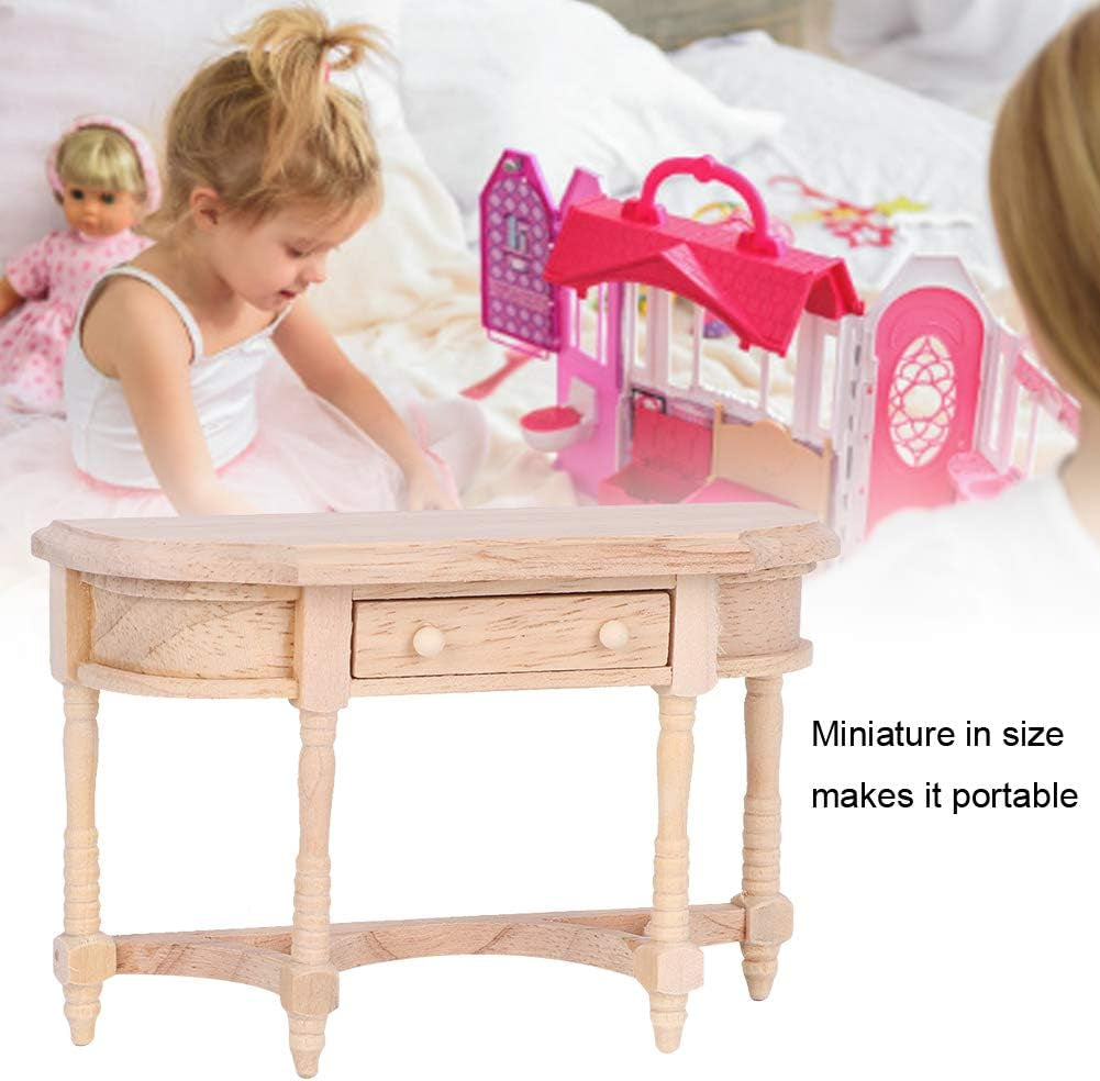 Mini Wooden Dollhouse Accessories, 1:12 Scale Miniatures Dollhouse Furniture for DIY Dollhouse Living Room Mini Toy Wood Table with Drawer Bookcase for Bedroom Simulated Accessory