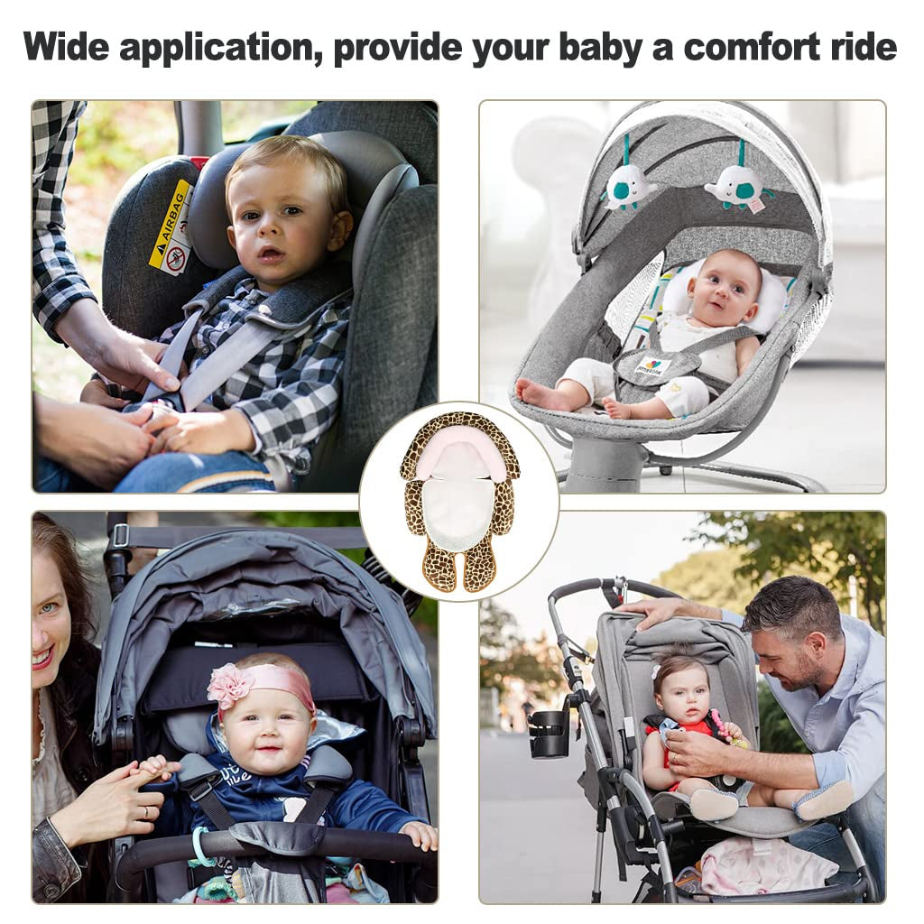Baby Stroller Cushion, 3-In-1 Baby Head Neck Infant Car Seat Insert Soft Baby Stroller Liner Pram Head and Body Support Pillow for Newborn Perfect for Carseats, Strollers (Deer)