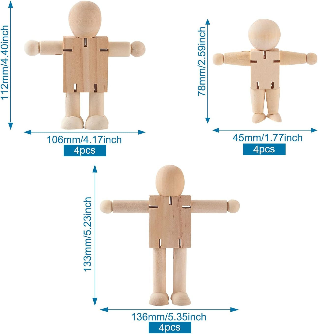 12Pcs Unfinished Wood Robot Dolls - Wooden Figure Dolls for DIY Art Crafts Game Party Decoration