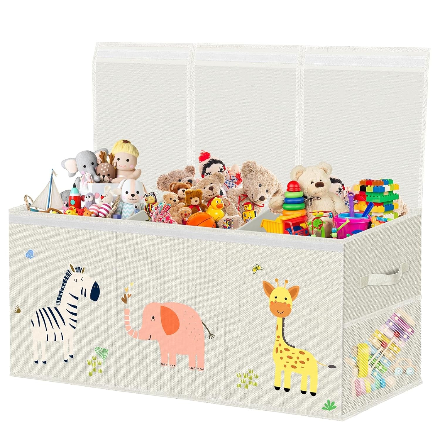 Large Toy Storage Box - Toy Chest Organizers Box with Lid Dividers, Collapsible Container Bins for Boys, Girls, Kids, Playroom, Nursery, Closet, Living Room