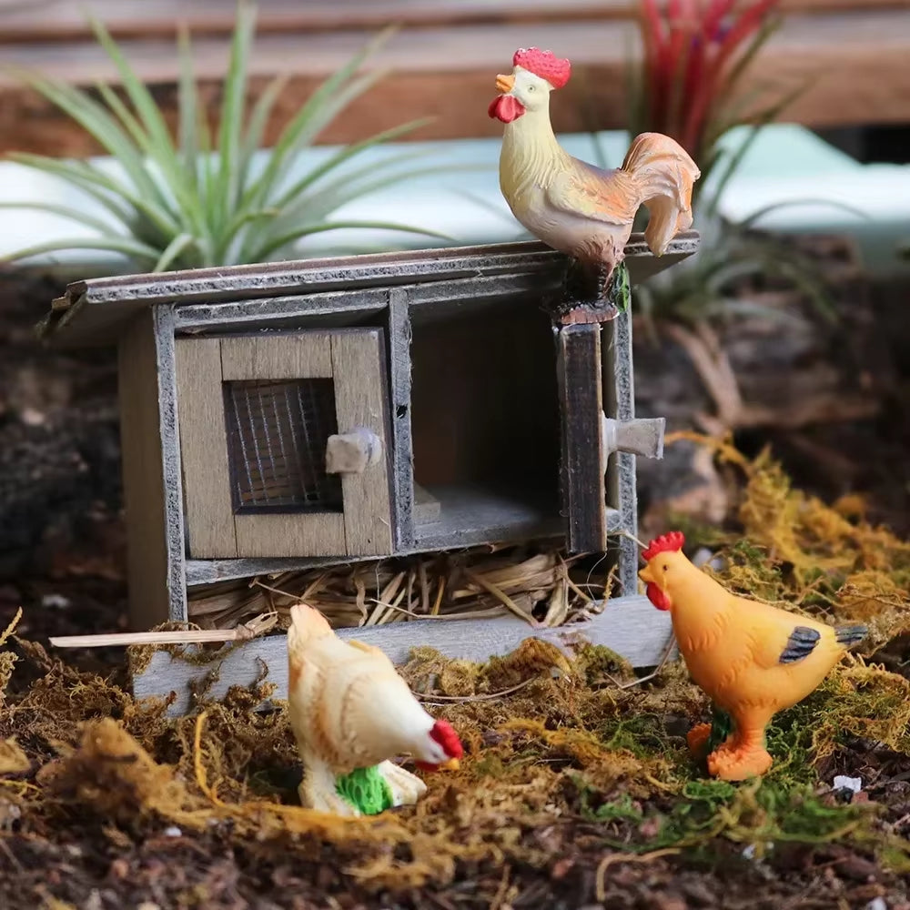 Doll House Mini Wooden Chicken House Mini Bonfire Miniature Manger Doll House Accessories Fairy Garden Yard Decoration
