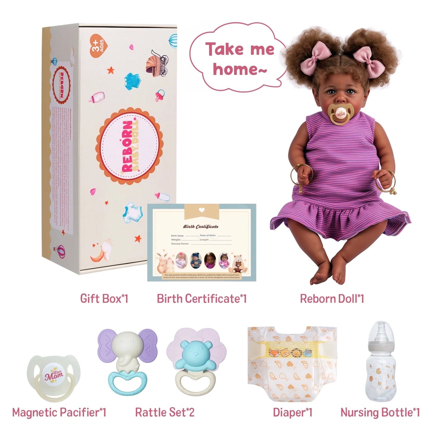 20 Inch Reborn Baby Dolls African American Black Lifelike Soft Body Realistic Newborn Baby Dolls Real Life Baby Dolls Gift for Kids Age 3+