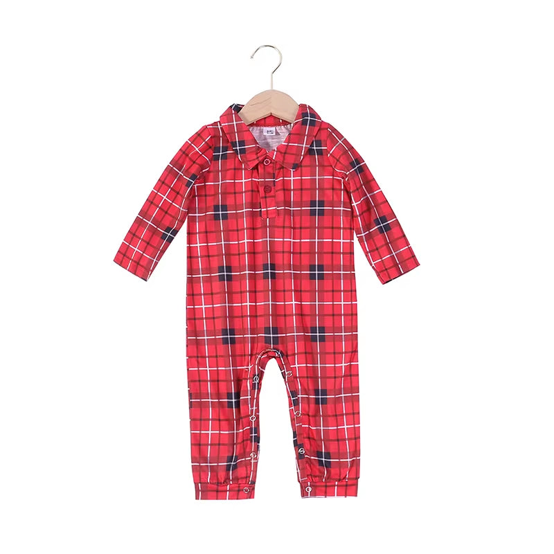 Christmas Family Matching Pajamas Plaid Cotton Mother Father Baby Kids and Dog Family Matching Clothes
