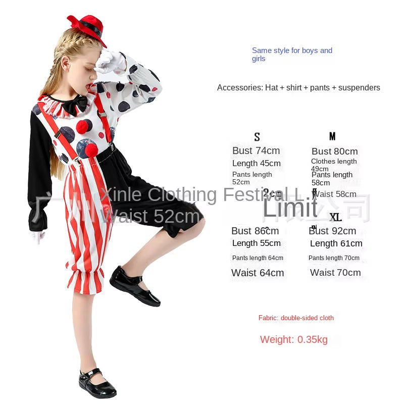 Toddler Creepy Clown Kid Costumes Clown Stage Clothes Set Halloween Children'S Clown Performance Cosplay Funny Play Costumes