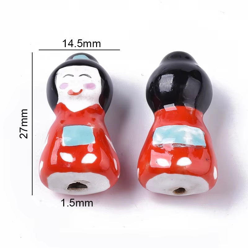 2-5PCS Handmade Porcelain Beads Famille Rose Style Monkey Camel for Jewelry Making Colorful Bead Ceramic Beads