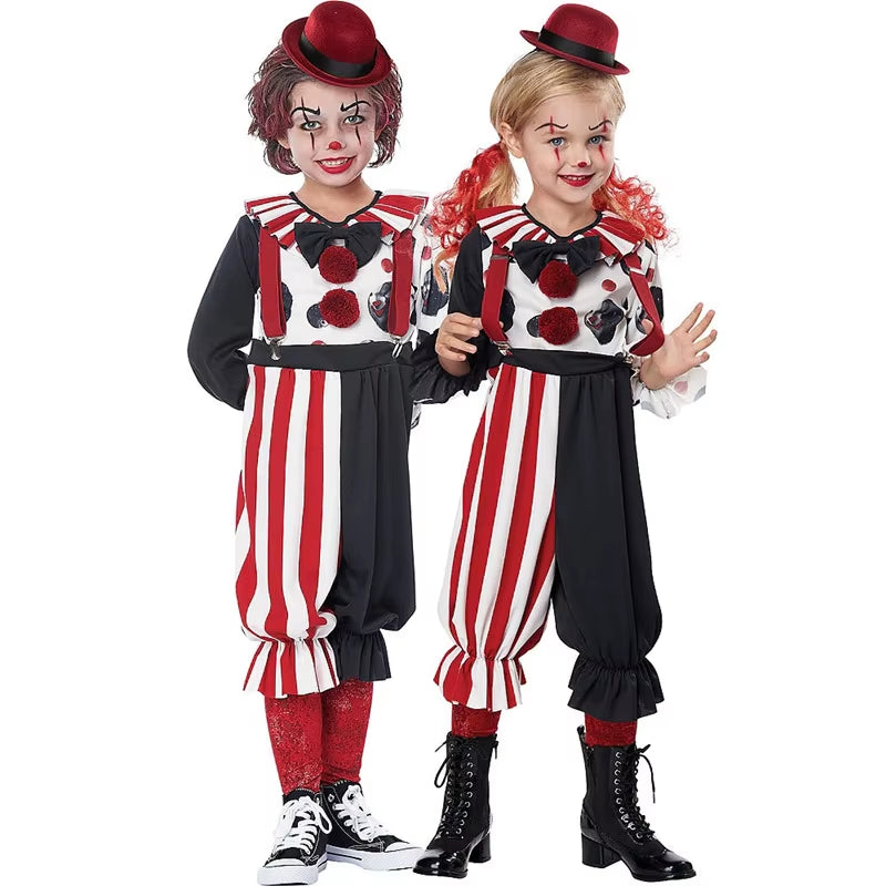 Toddler Creepy Clown Kid Costumes Clown Stage Clothes Set Halloween Children'S Clown Performance Cosplay Funny Play Costumes
