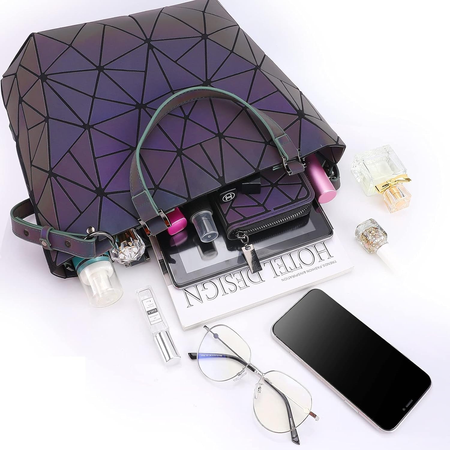 Geometric Luminous Purses and Handbags Holographic Reflective Crossbody Bag Wallet Flash Rainbow Backpack Tote