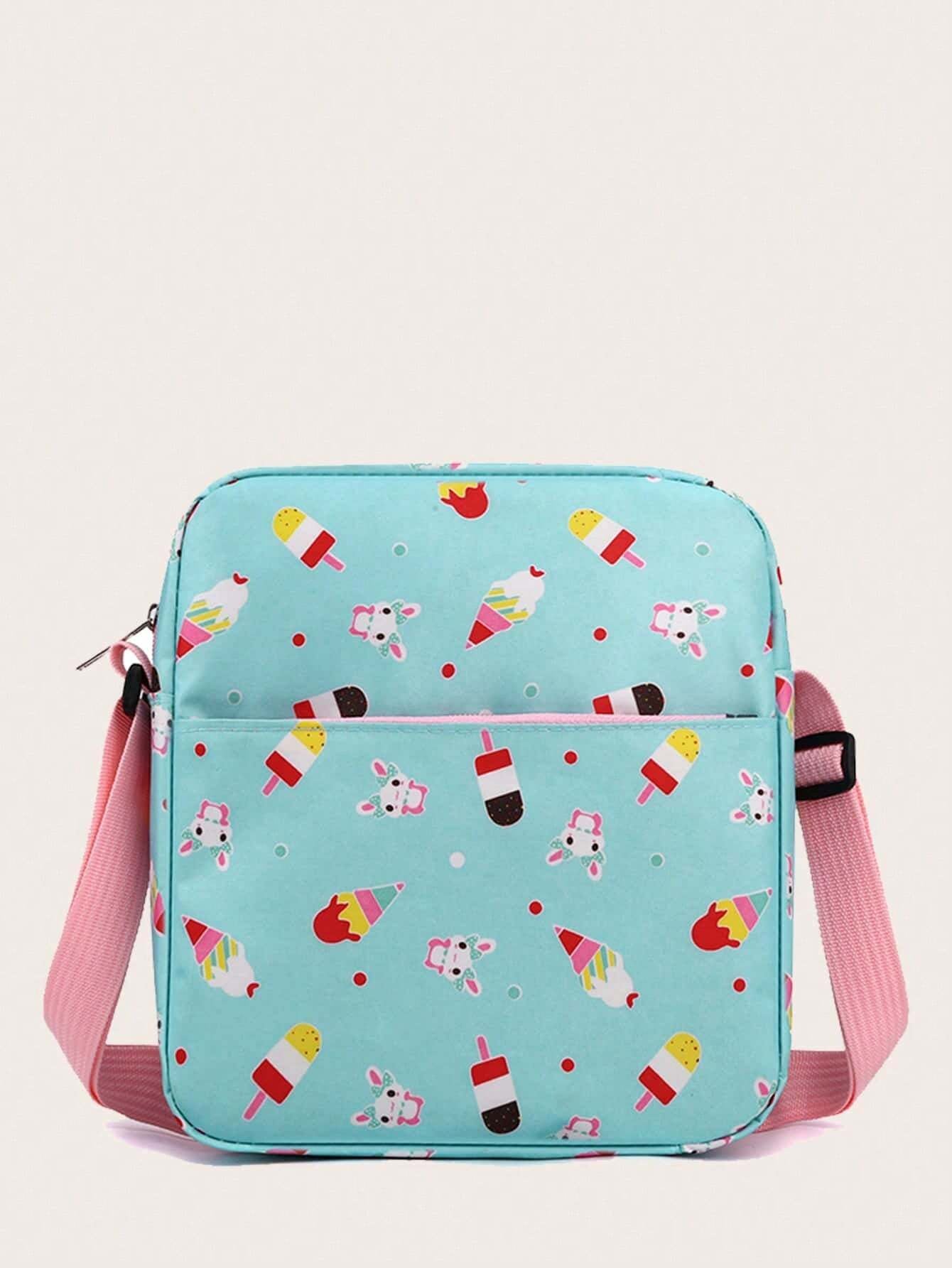 3Pcs Ice Cream Pattern Fashionable Backpack with Shoulder Bag and Coin Purse