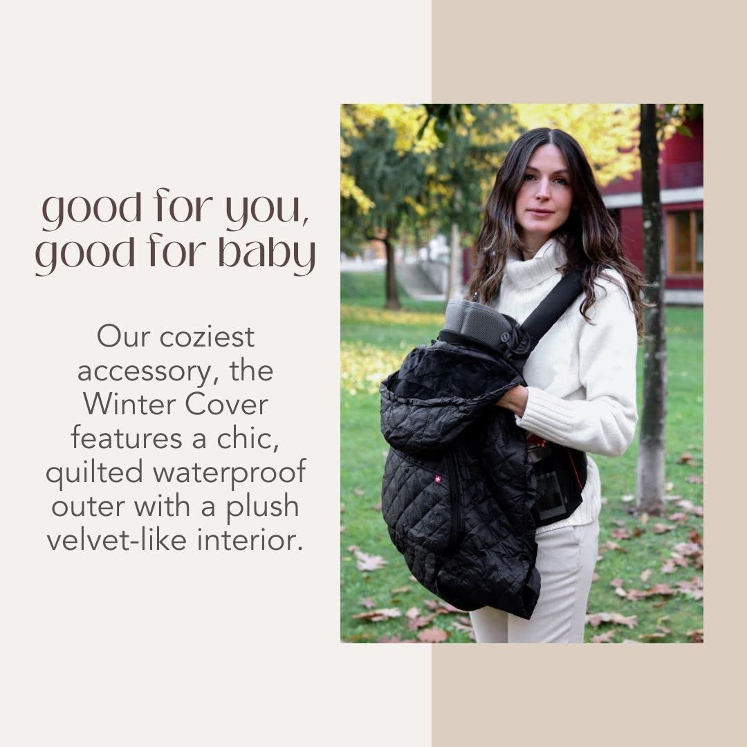 Universal Baby Carrier Cover, Fleece Lined, Waterproof and Windproof, Detachable Hood, 2 Storage Pockets, 2 Hand Pockets, Black