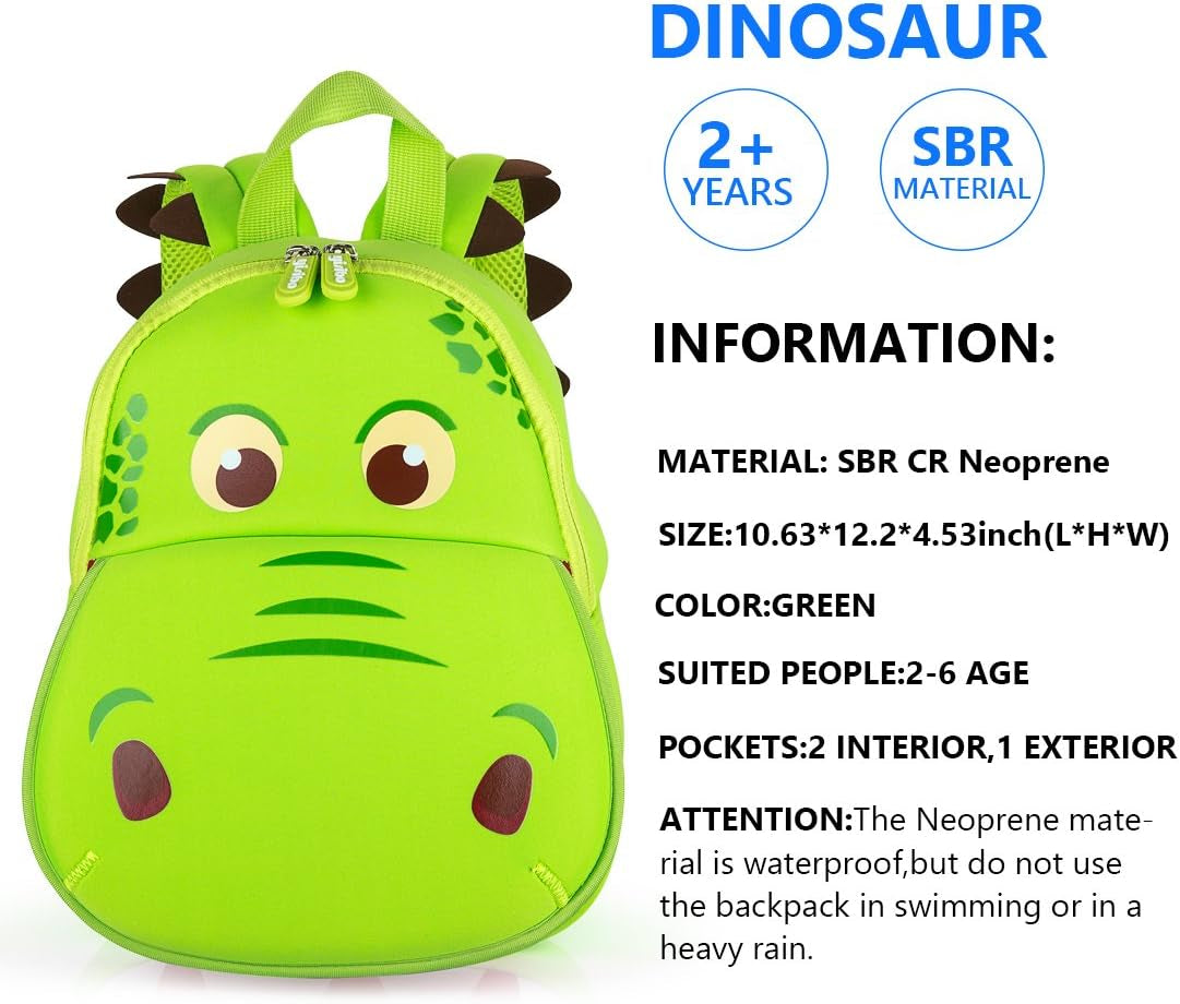 Dinosaur Hippo Kids Toddler Backpack for Boys Girls Lightweight Waterproof Preschool Travel Schoolbag for 2-7 Years
