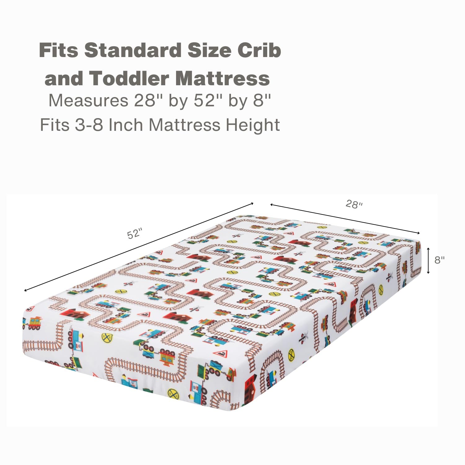 Toddler Fitted Sheet and Pillowcase Set -Choo Choo Train- Soft Breathable Microfiber Toddler Sheet Set