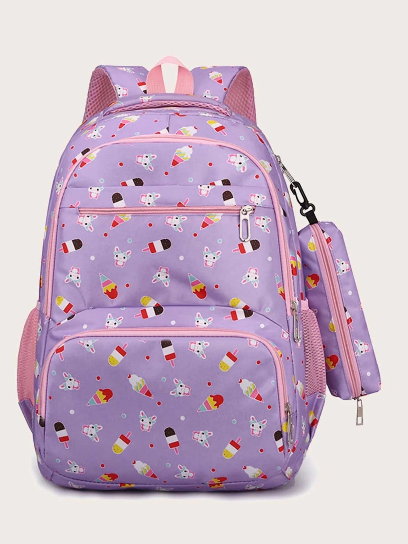 3Pcs Ice Cream Pattern Fashionable Backpack with Shoulder Bag and Coin Purse