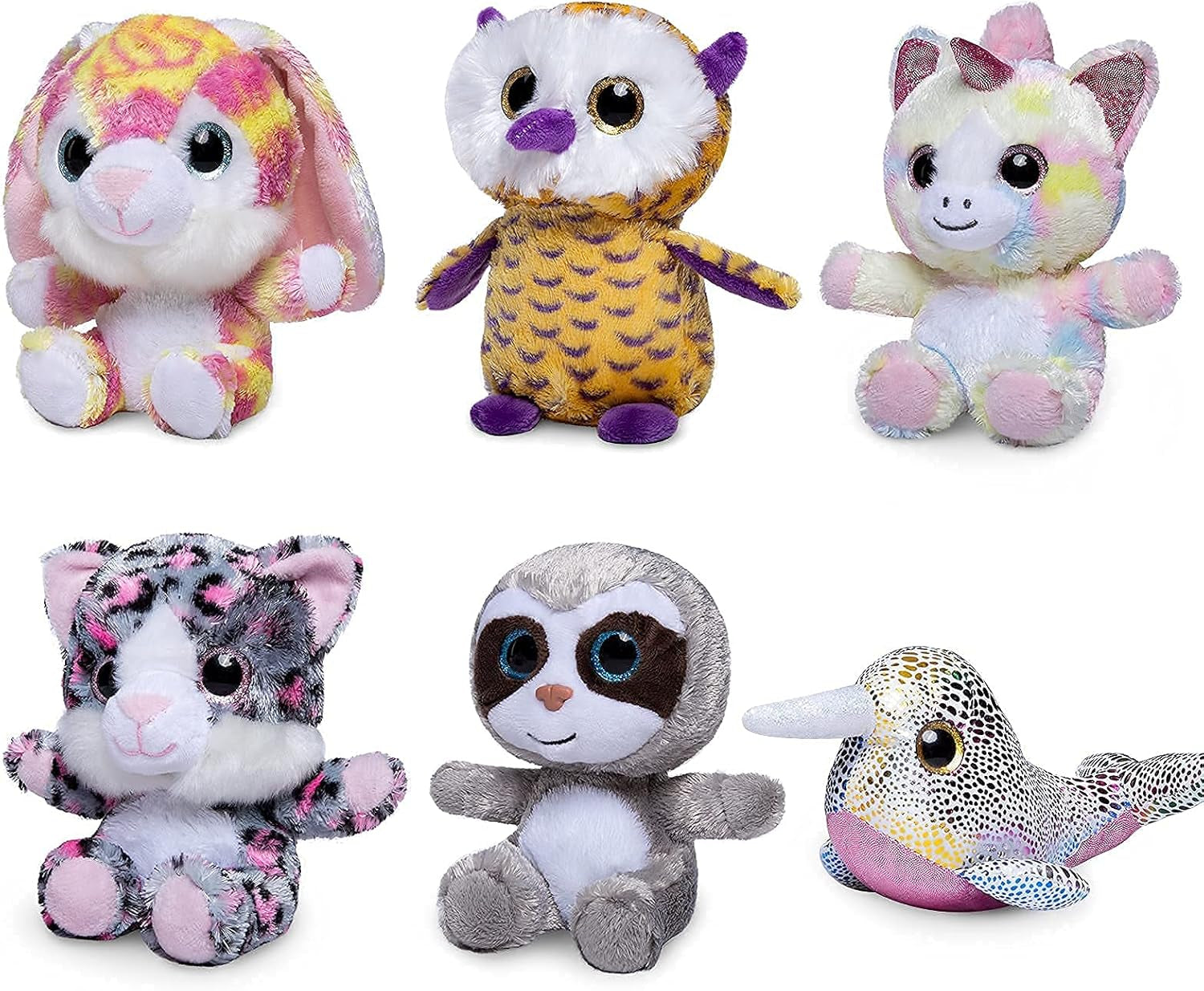 7Inch Cute Stuffed Animals Plush Toys Set, 6 Pcs Small Stuffed Animal Bulk Unicorn/Narwhal/Bunny/Owl/Sloth/Cat Plush Animal, Super Soft & Durable Stuffed Toys for Kids Girls Boys