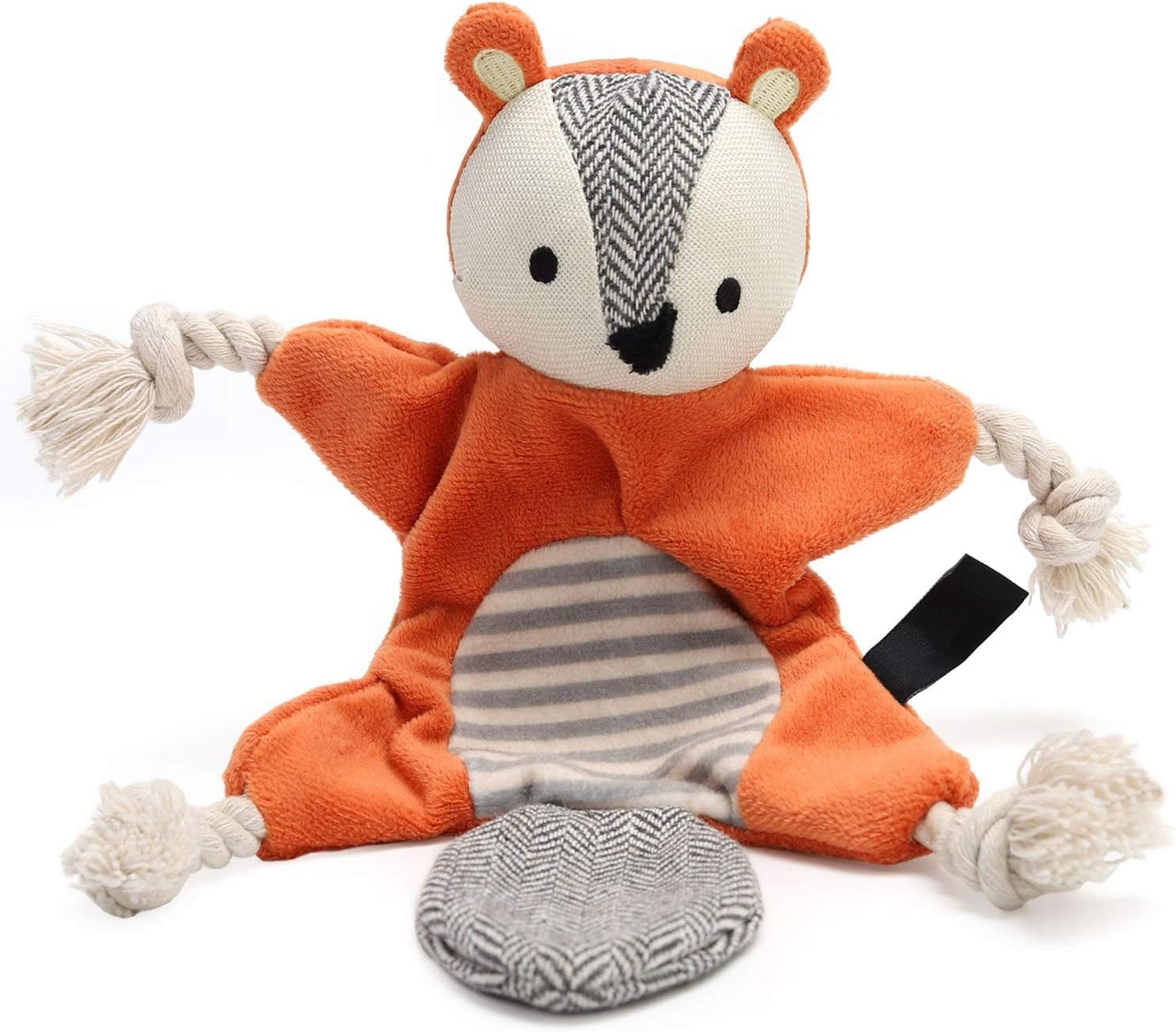 Squirrel Plush Toy, Stuffless Dog Chew Toy with Rope Knots, Crinkle Squeaky Toy for Small Dogs
