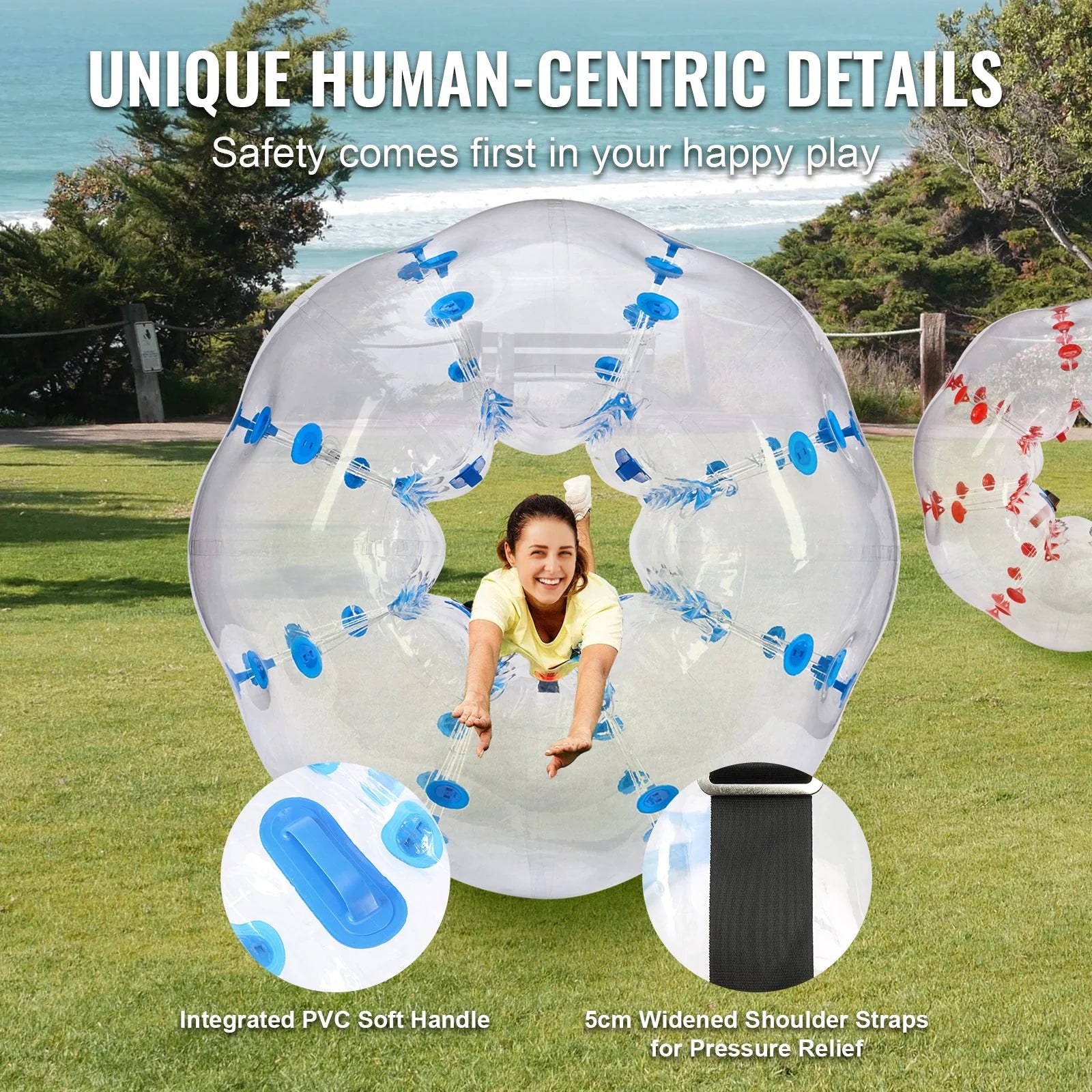 VEVOR Inflatable Bumper Balls 2-Pack, 5FT/1.5M Body Sumo Zorb Balls for Teen & Adult, 0.8Mm Thick PVC Human Hamster Bubble Balls for Outdoor Team Gaming Play, Bumper Bopper Toys for Garden, Yard, Park