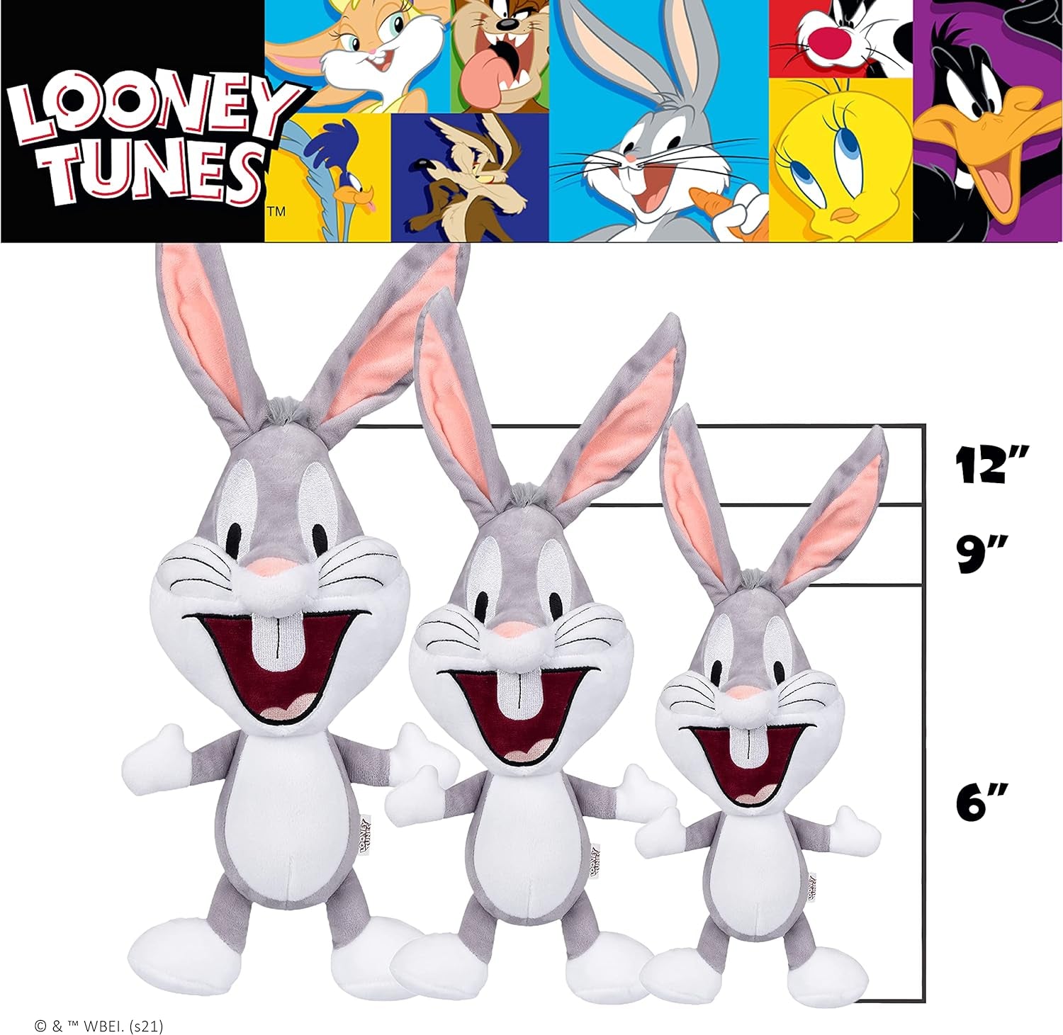 Bugs Bunny Big Head Plush, Medium 9-Inch Stuffed Animal for All Dogs | Officially Licensed Warner Bros Dog Toy