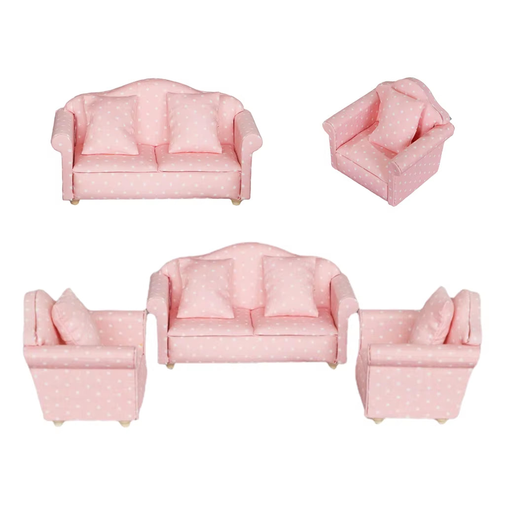 Miniature Sofa Set for 1:12 Doll House Living Room Life Scene Decorative