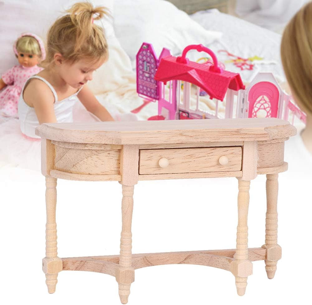 Mini Wooden Dollhouse Accessories, 1:12 Scale Miniatures Dollhouse Furniture for DIY Dollhouse Living Room Mini Toy Wood Table with Drawer Bookcase for Bedroom Simulated Accessory