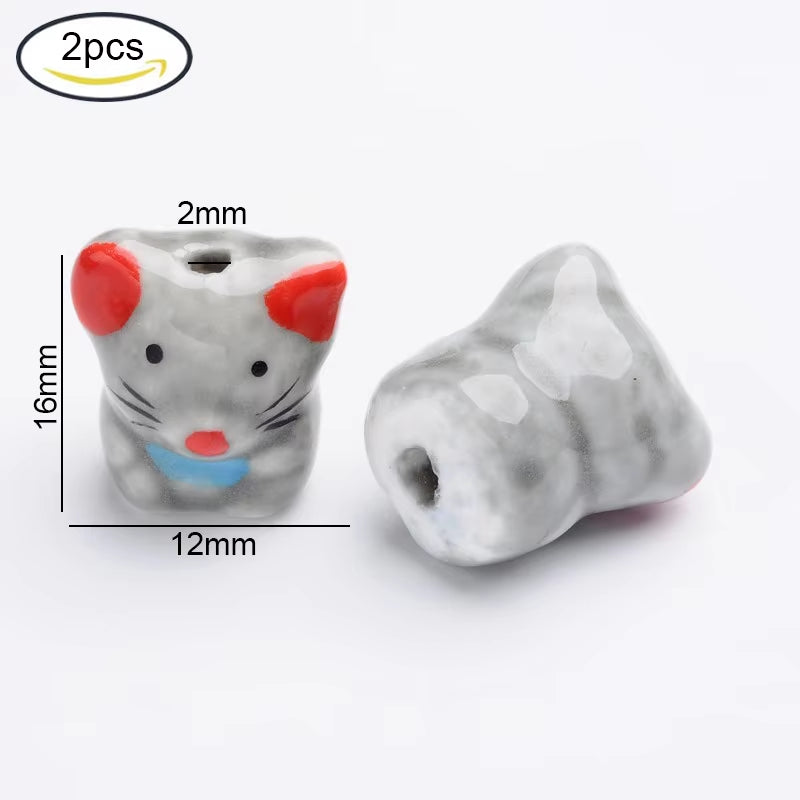 2-5PCS Handmade Porcelain Beads Famille Rose Style Monkey Camel for Jewelry Making Colorful Bead Ceramic Beads