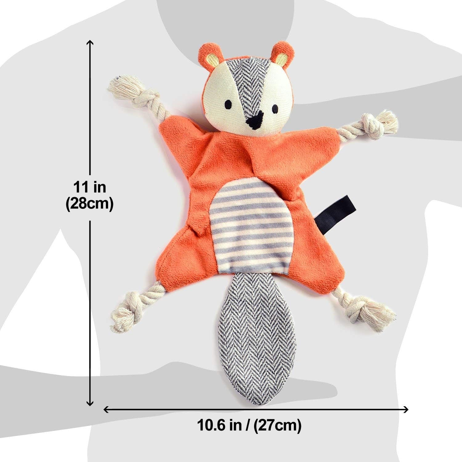 Squirrel Plush Toy, Stuffless Dog Chew Toy with Rope Knots, Crinkle Squeaky Toy for Small Dogs